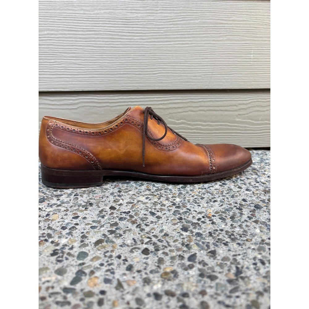 Magnanni 19099 Mens Cognac Hand Painted Leather Cap Toe Brogue Oxfords Size 11 M - Picture 2 of 10